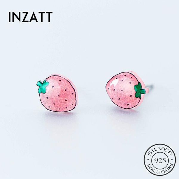 

stud inzareal 925 sterling silver strawberry acrylic fruit earrings for fashion women party fine jewelry cute accessories1, Golden;silver