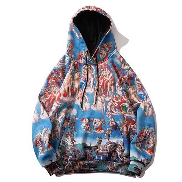 

2021 new hip hop streetwear mens character painting print harajuku hooded pullover loose winter cotton casual hoodie sweatshirts uk1c, Black