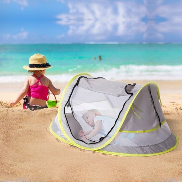 Tenda da spiaggia per bambini portatile UPF 50+ Riparo per il sole Tenda da viaggio per bambini all'aperto Tenda per neonati Pop Up Zanzariera Tenda giocattolo Culla Rete LJ200923