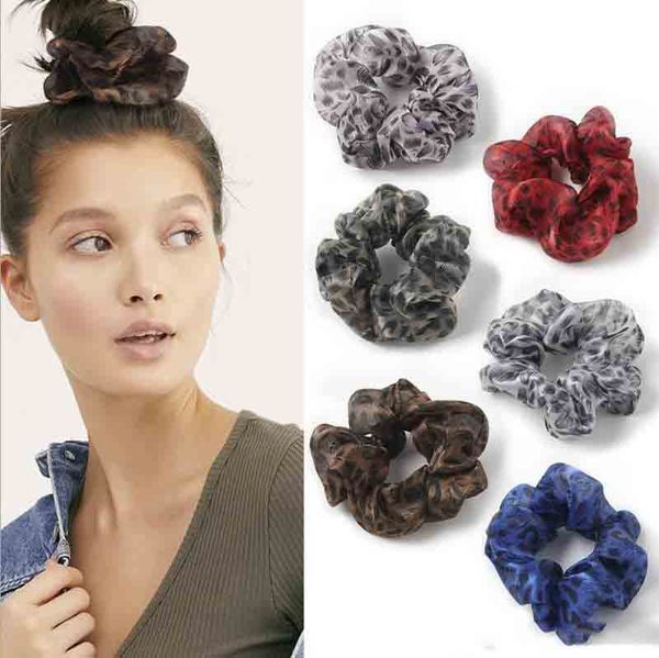 

leopard scrunchies hairband retro women hair rope yarn large intestine hair ties girls ponytail holder hair accessories 8 color, Slivery;white