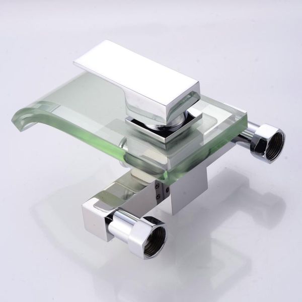 

langyo modern glass and brass faucet bathroom waterfall bathtub faucet basin tap wall mounted lh 8008 wmtkcn