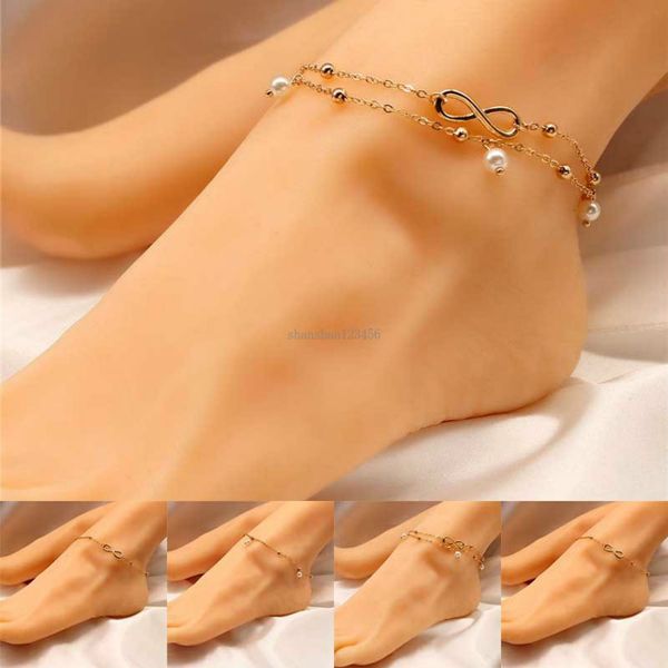 Donne Gold Infinity Anklet Chain Infinity Multilateer Multiyer Bracciale Fede Chain Women Beach Jewelry Will and Sandy