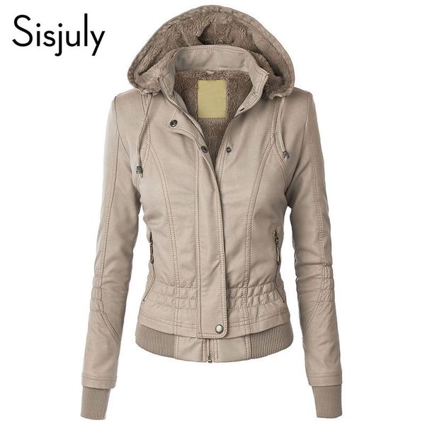 

sisjuly jacket coat women winter slim zipper hooded coat female warm casual outerwear solid 2xl fall leather jacket coats 201112, Black;brown