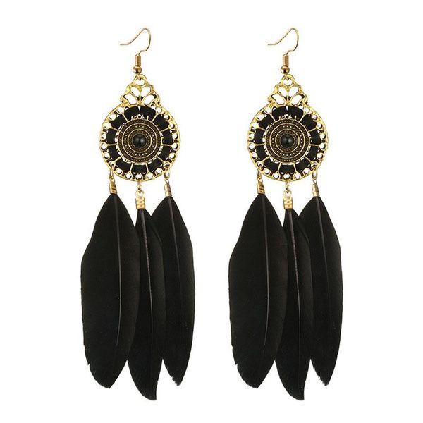 

dangle & chandelier boho ethnic feather tassel earrings for women colorful fringed dreamcatcher women's long hanging jewelry 2021, Silver