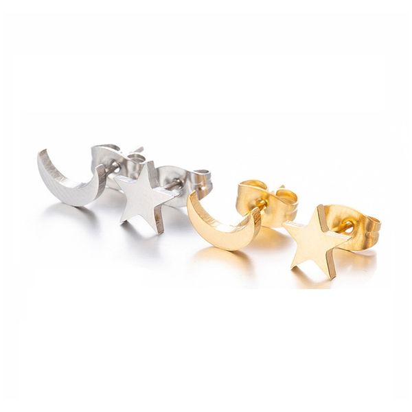 

geometric moon star stud earings fashion jewelry link chain earrings stainless steel minimalism gold women christmas gift bff f wmtvyi, Silver