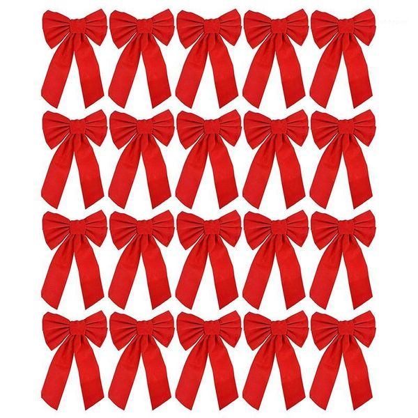 

christmas decorations 20 pcs red velvet bow 7.5 inch, holiday decoration bows1