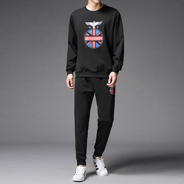 

leisure sports suit winter long men's sleeve pants two piece sportswear autumn pullover man, Gray