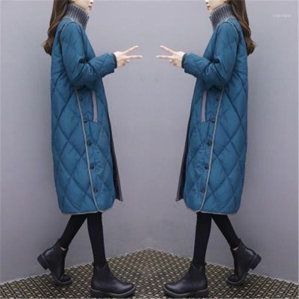 

mid-length cotton coat female 2019 winter fashion new large size loose thick over the knee cotton jacket coat tide h009601, Black