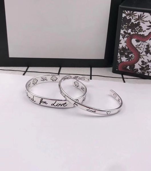 

europe america retro men lady women brass silver plated carved flower bird g letter narrow and wide open lovers bracelets bangle, Black