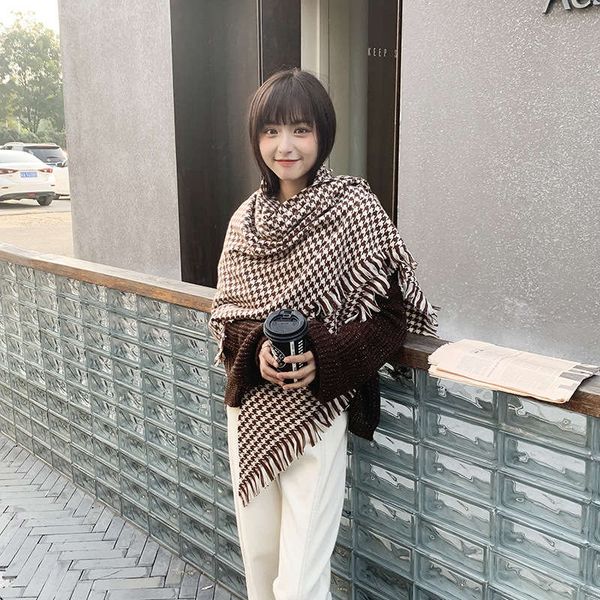 

chihuage imitation cashmere shawl with versatile student scarves for women's autumn and winter warmth, Blue;gray