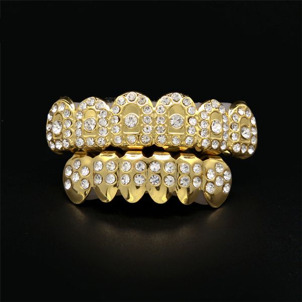 

6 designs for options real shiny real gold placting bottom grillz bling mouth teeth caps hip hop grills, Black