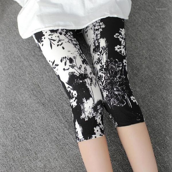 

ysdnchi high waisted floral printing leggings women capris lady's fitness leggins sporting elastic short legging1, Black