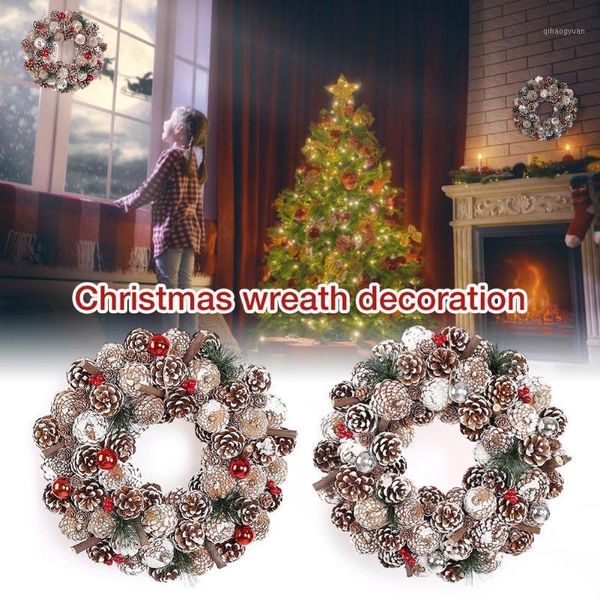 

35 cm christmas wreath door hanging garland with artificial berries pine cone for holiday thanksgiving christmas decoration1