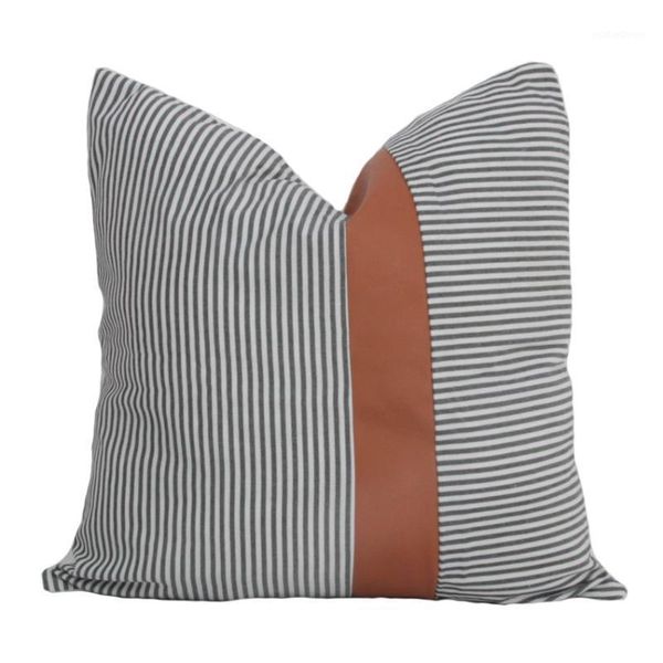 

cushion/decorative pillow caruso | charcoal & beige with faux leather accent designed in house stitched select collection1
