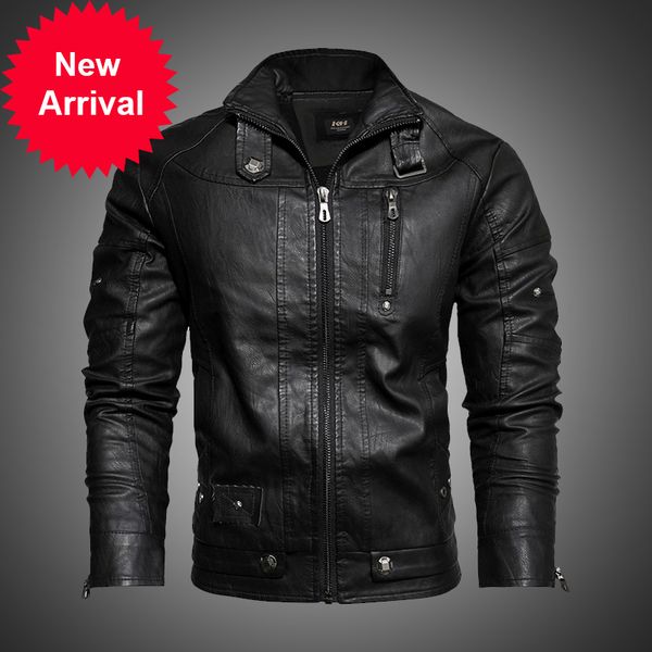 

2020 autumn new men's thin collar with zipper leather jacket male plutonium solid thick fleece brand jackets, Black;brown
