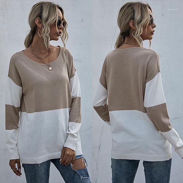 

new fashion loose pullover o-neck mid-length knitted sweater long sleeves sweater women's causal 2020 autumn and winter1, White;black