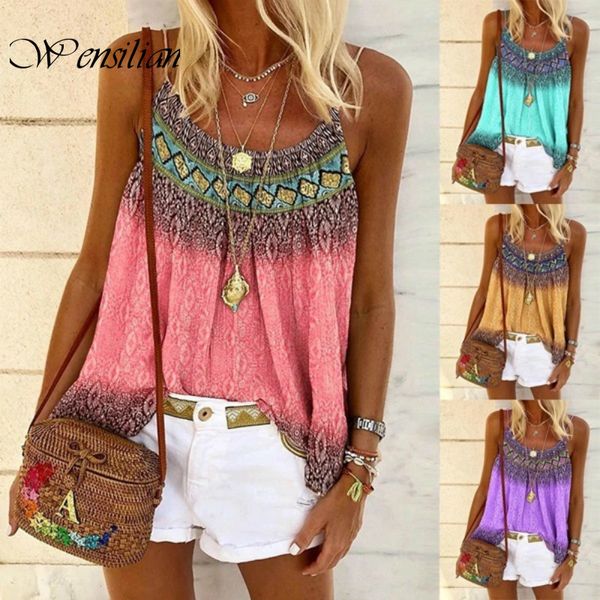 

womens tank summer casual tees sleeveless vest women boho loose camis floral print halter sphagetti ropa mujer 2020 y200701, White
