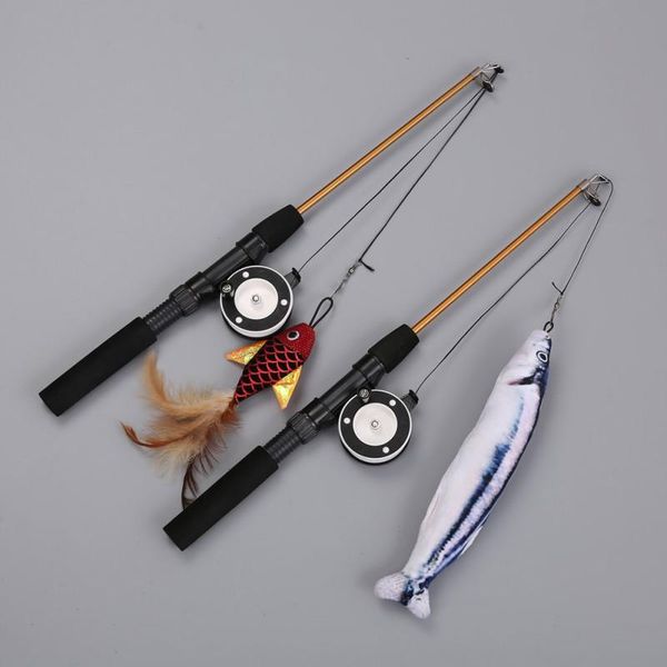 

cat toys 1pc teaser wand funny retractable rod feather kitten fishing pole pet interactive stick supplies