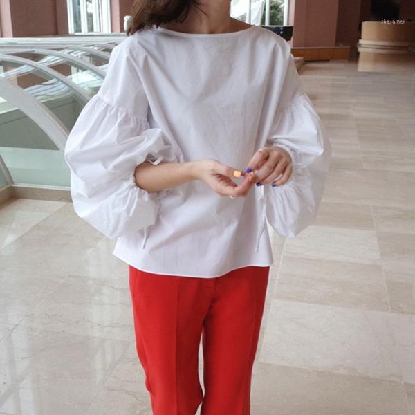 

superaen shirts women's autumn and summer new 2020 korean style puff sleeve cotton loose pluz size blouses and women1, White