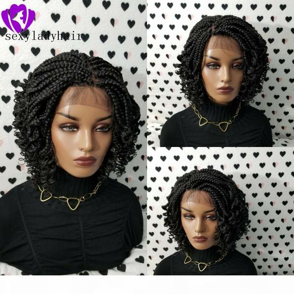 

full density 14inch braided wig black bob braids wig with baby hair 13x4 lace frontal short curly wig for africa women