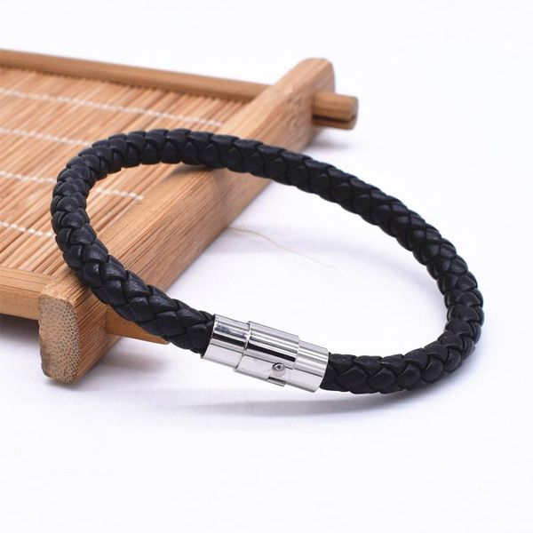 

voq vintage leather bracelet men wristband rope jewelry stainless steel bracelets magnet bangles sale, Golden;silver