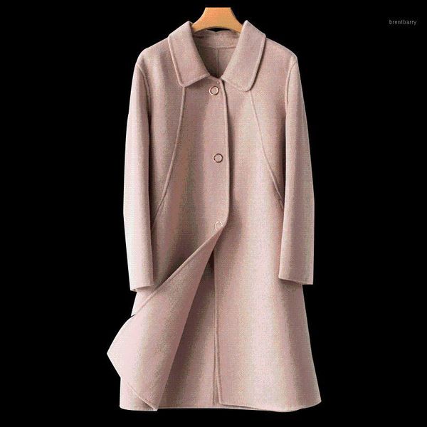 

2019 winter thick long woolen coat women turn-down collar overcoat vintage manteau femme elegant classic cashmere wool coats1, Black