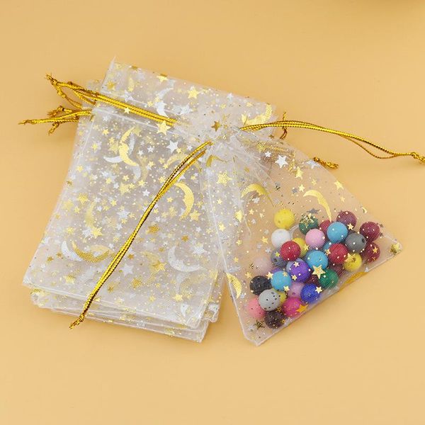 

100pcs 912cm organza bag gauze bag star moon special design organza package bronzed wedding gift candy delicate jewelry package wmtjgc