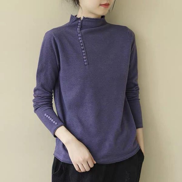 

autumn winter inner wear knitting t-shirt women retro turtleneck spliced casual loose ladies new, White