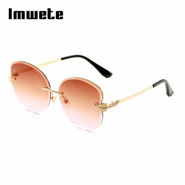 

imwete women cat eyes rimless sun glasses big lens brand design frameless metal legs femal outdoor sunglasses uv protection, White;black