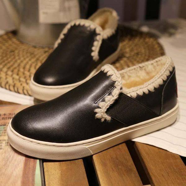 

eioupi warm winter snow boots real sheep fur sheepskin leather women casual fashion thread sewing ankle flat boot ju450-125, Black