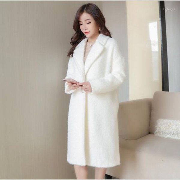 

2020 autumn and winter new thicken white wool coat women's long suit suit collar woolen coat slim woolen cardigan1, Black