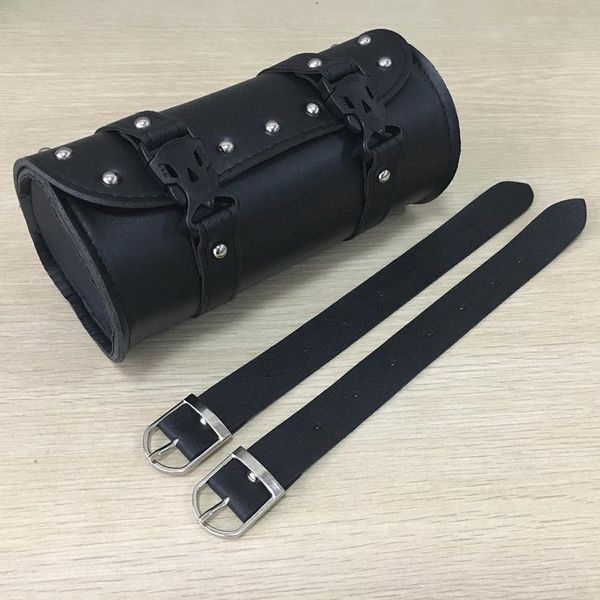 

универсальный мотоцикл мешок для инструментов кожаный рулон седло сумка черный круглый вилка для harley motorcycle racing roll haft bags h w