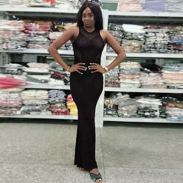 

party night's long bodycon ball gown dresses women mesh patchwork sequin semi-transparent mermaid hem maxi dress vestidos1, Black;gray