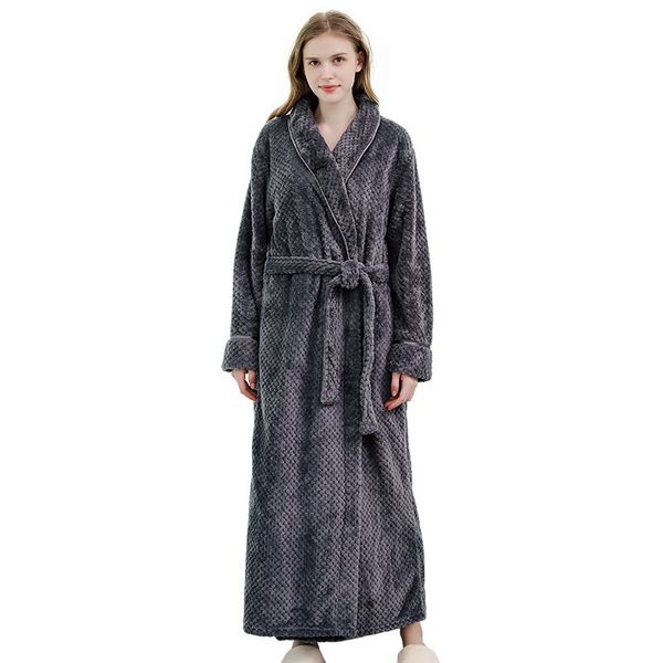

2021 new oversized autumn winter long nightgown for women solid terry bathrobe female thicken with sashes ladies sleepwear rzrr, Black;red