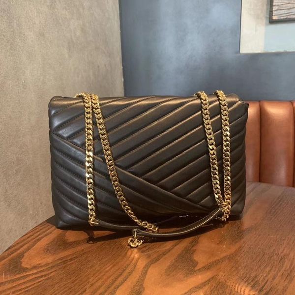 Nova famosa bolsa de desinger de alta qualidade couro de cabra genuíno chevron conversível aba deve bolsa feminina corrente de metal frete grátis