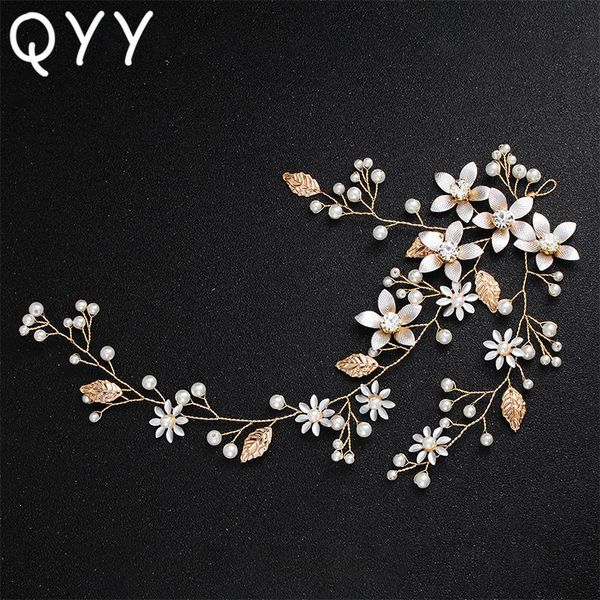

hair clips & barrettes qyy handmade pearls flowers leaves vine wedding headbands bridal accessories bridesmaids jewelry tiaras for women, Golden;silver