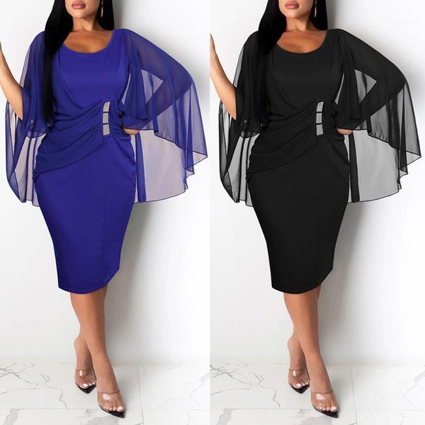 

party dresses bodycon dress women mesh pleat cape sleeve female cocktail elegant diamond split d301, White;black