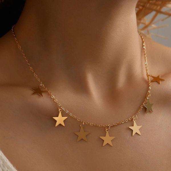 

brling new 2020 fashion ins vintage chain pendant choker simple temperament five-pointed star necklace for women girl gift party, Golden;silver