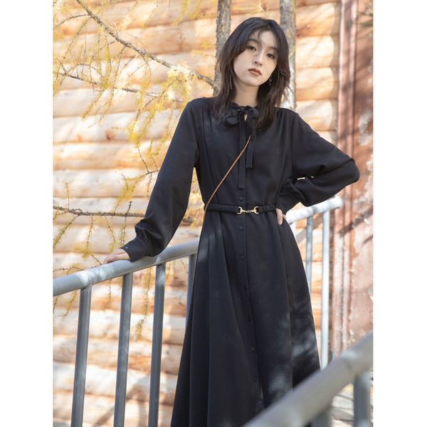 

elegant black girl winter midi woman's loose hepburn high korean style dress female 2021 50sa, Black;gray