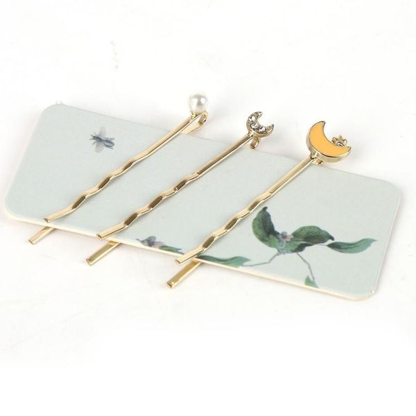 

gold silver color 3pcs/set 4.5cm hairpins women barrettes alloy hairpin wave design pearl hair clips for girls haar acc qyloqf, Black;brown