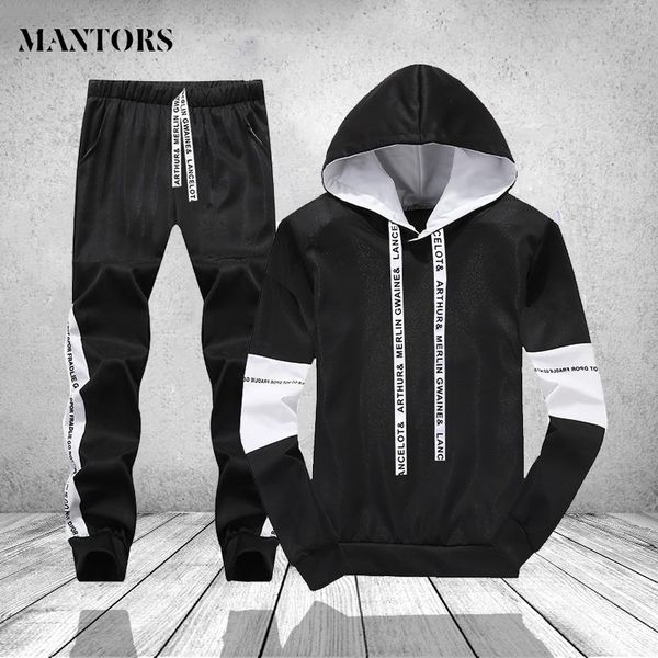 

men set tracksuit casual hip hop patchwork hoodies male 2pc sporting suit plus size 4xl sportswear kg-63, Gray