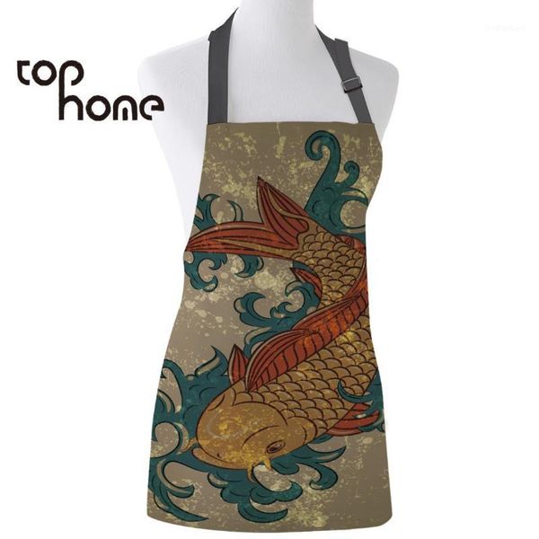 

aprons ome kitchen apron japan carp koi printed adjustable sleeveless canvas for men women kids home cleaning tools1