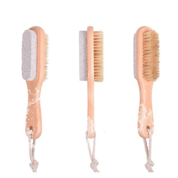 

2 in 1 cleaning brushes natural body or foot exfoliating brush double side with nature pumice stone soft bristle brush hwb3233