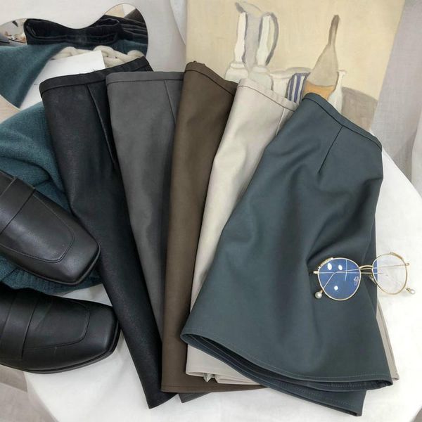 

2021 women autumn winter new pu leather skirt female slim high waist a-line skirts lady solid elegant casual mini skirt d40, Black
