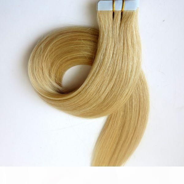 

50g 20pcs tape in hair extensions glue skin weft 18 20 22 24inch #60 platinum blonde brazilian indian remy human hair harmony, Black