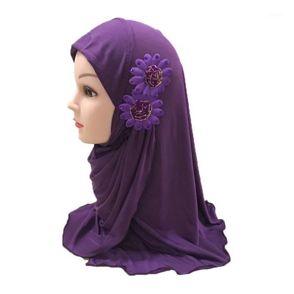 

12pcs one dozen muslim hijab islamic girls kids scarf shawls two beauty flowers about for 2 to 7 years old girls wholesale1, Red