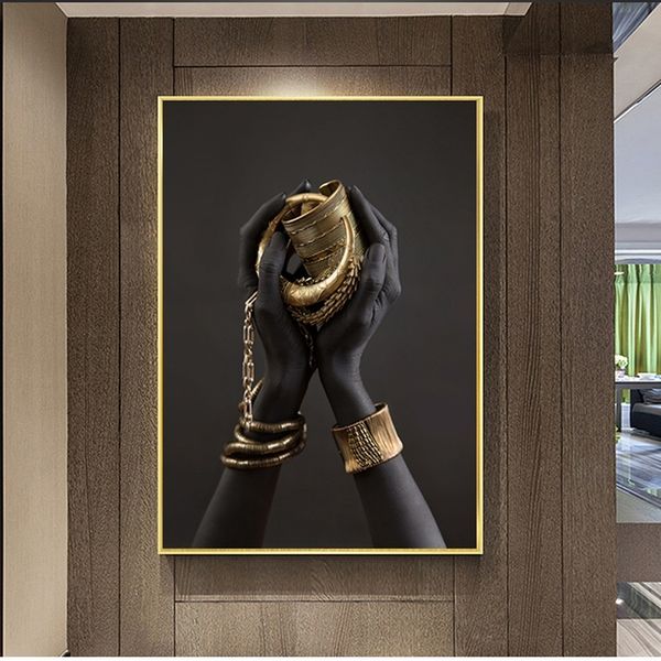 

african black woman's hand with gold jewelry oil paintings on canvas wall art posters and prints wall pictures living room home decor