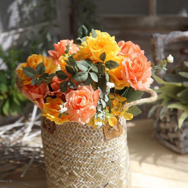 

decorative flowers & wreaths 5 head european rose artificial flower silk bouquet home wedding background wall decoration valentine's da