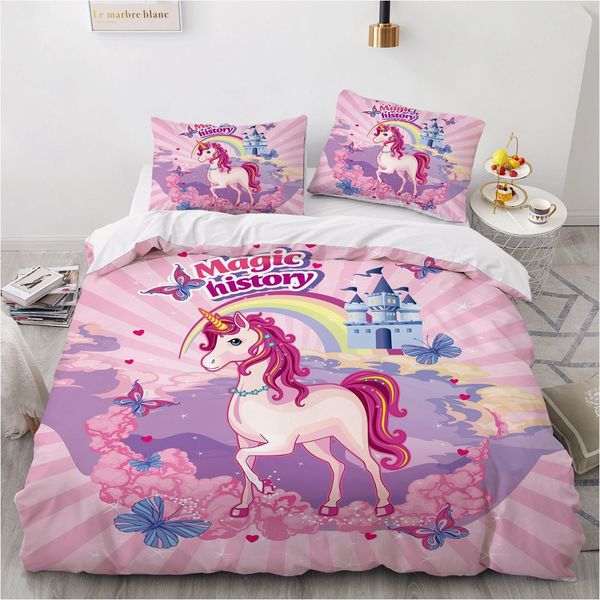 

luxury 3d bedding sets comforter quilt cover duvet set full king queen double single unicorn cartoon design custom bedclothes duvet cover