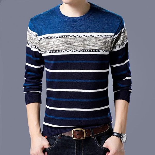 

men's sweaters autumn fashion striped knitted sweater wool thick warm long sleeve slim pullover casual wear korean, White;black